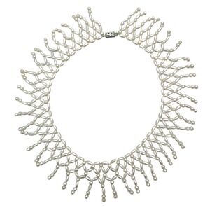 Vintage Ivory Faux Pearl Fringe Collar Necklace